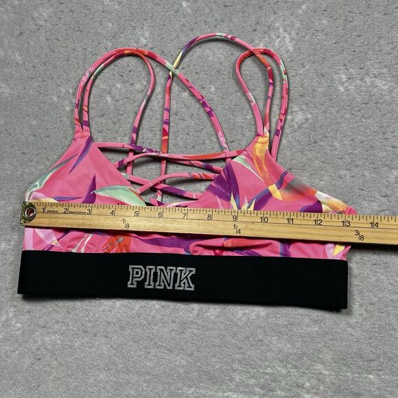 Victorias Secret PINK Sports Bra Small Pink Palm Leaf Print Ultimate Strappy - Picture 4 of 9